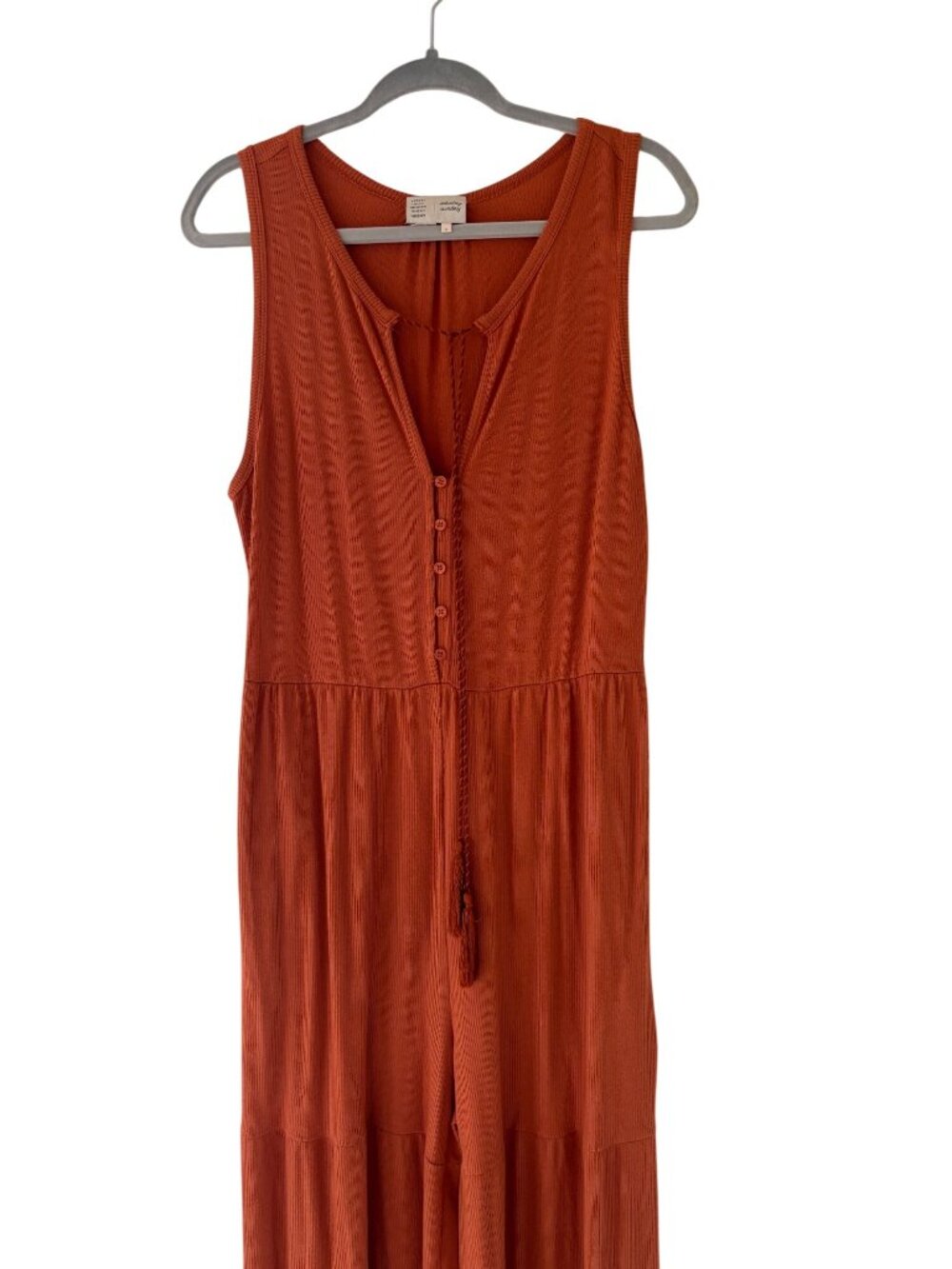 Anthropologie Marina Tiered Wide-Leg  Jumpsuit In Rust Orange Sleeveless Pockets - Picture 4 of 12